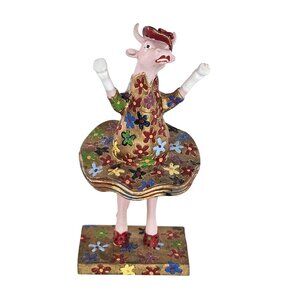 CowParade Dancing Diva Miniature Figurine Gold Floral Design Collectible Cow 3.5
